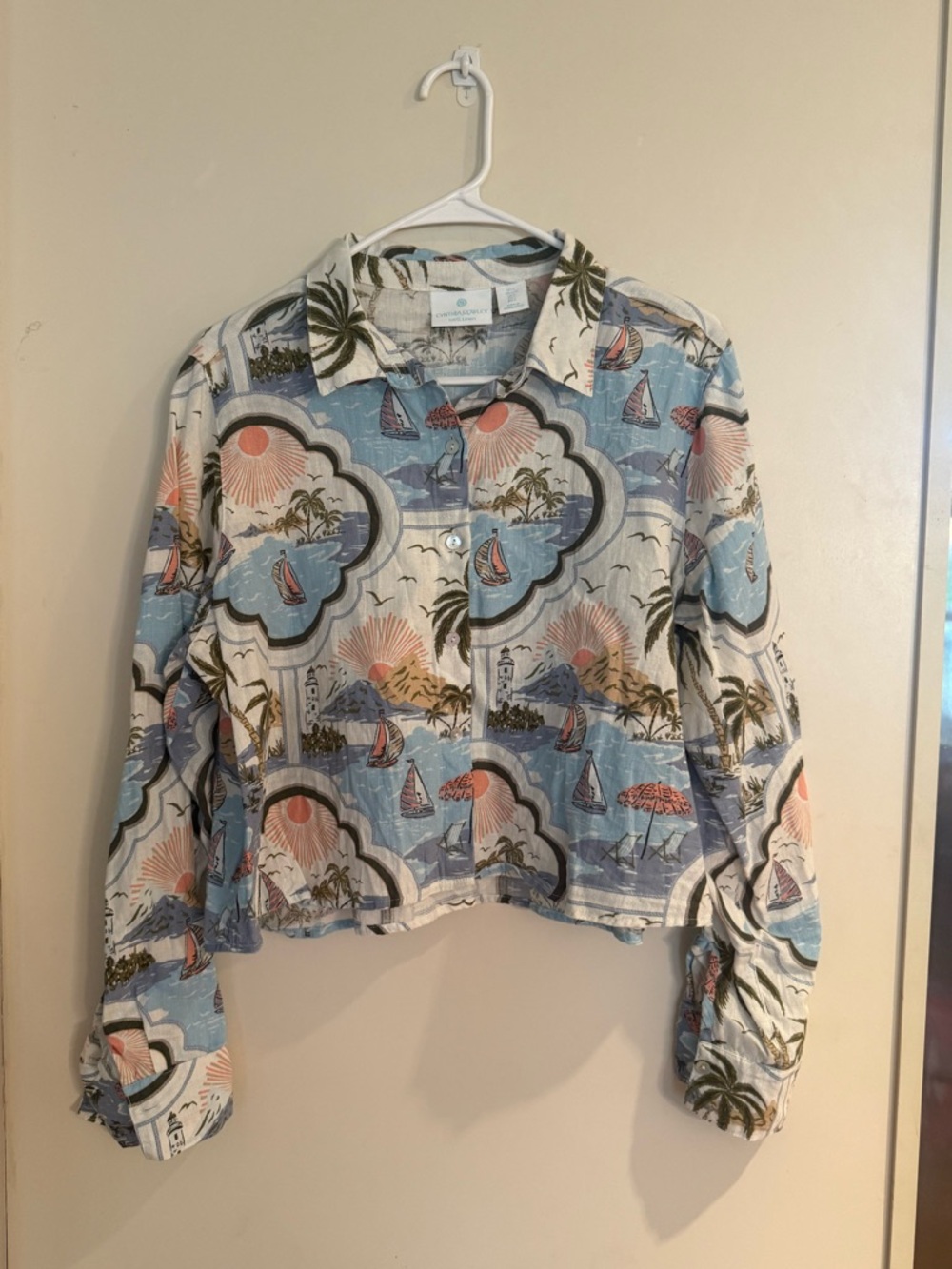Cynthia Rowley Blue & Cream Linen Tropical Shirt